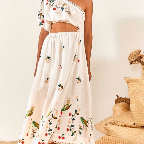 NWT Farm Rio Pitanga One-Shoulder Cut-Out Maxi Dress in Off-White - Size Large - Picture 2 of 8